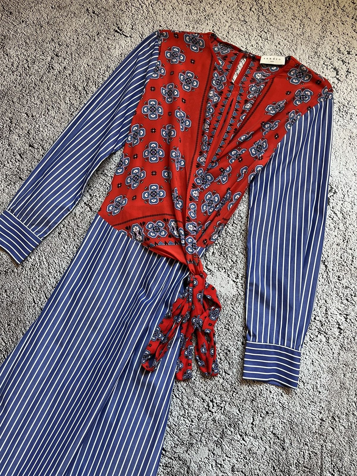 Sandro Sandro Paris Striped Floral Wrap Dress Size 36 Size S / US 4 / IT 40 - 4 Thumbnail