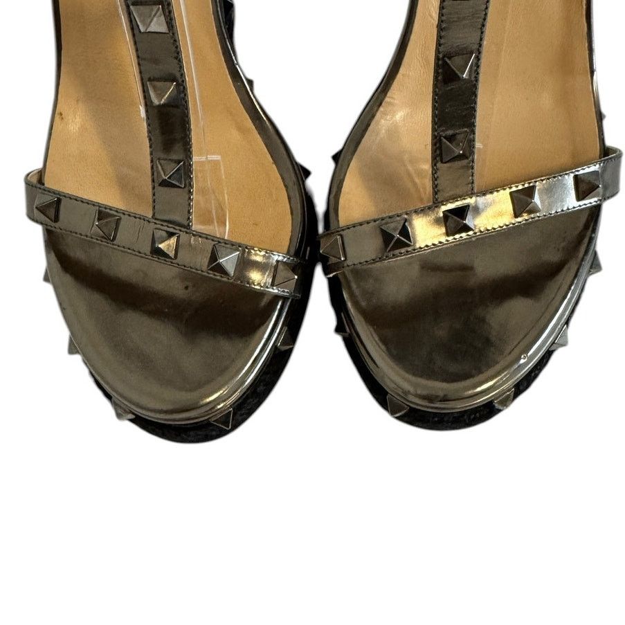 Valentino Valentino Rockstud Raffia Platform Sandal Gunmetal Grey 40 Size US 10 / IT 40 - 7 Thumbnail