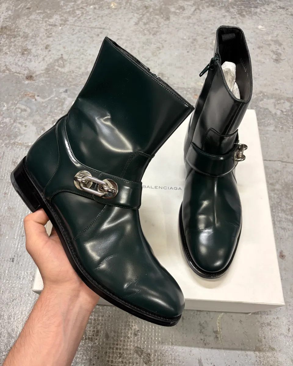 Balenciaga Balenciaga Dark Green Leather Ankle Boots Size US 7 / EU 40 - 1 Thumbnail