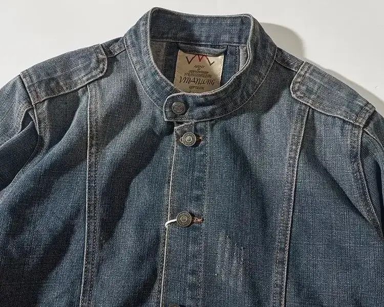 Japanese Brand × The Unbranded Brand Stand Collar Distressed Denim Jacket Size US L / EU 52-54 / 3 - 4 Thumbnail