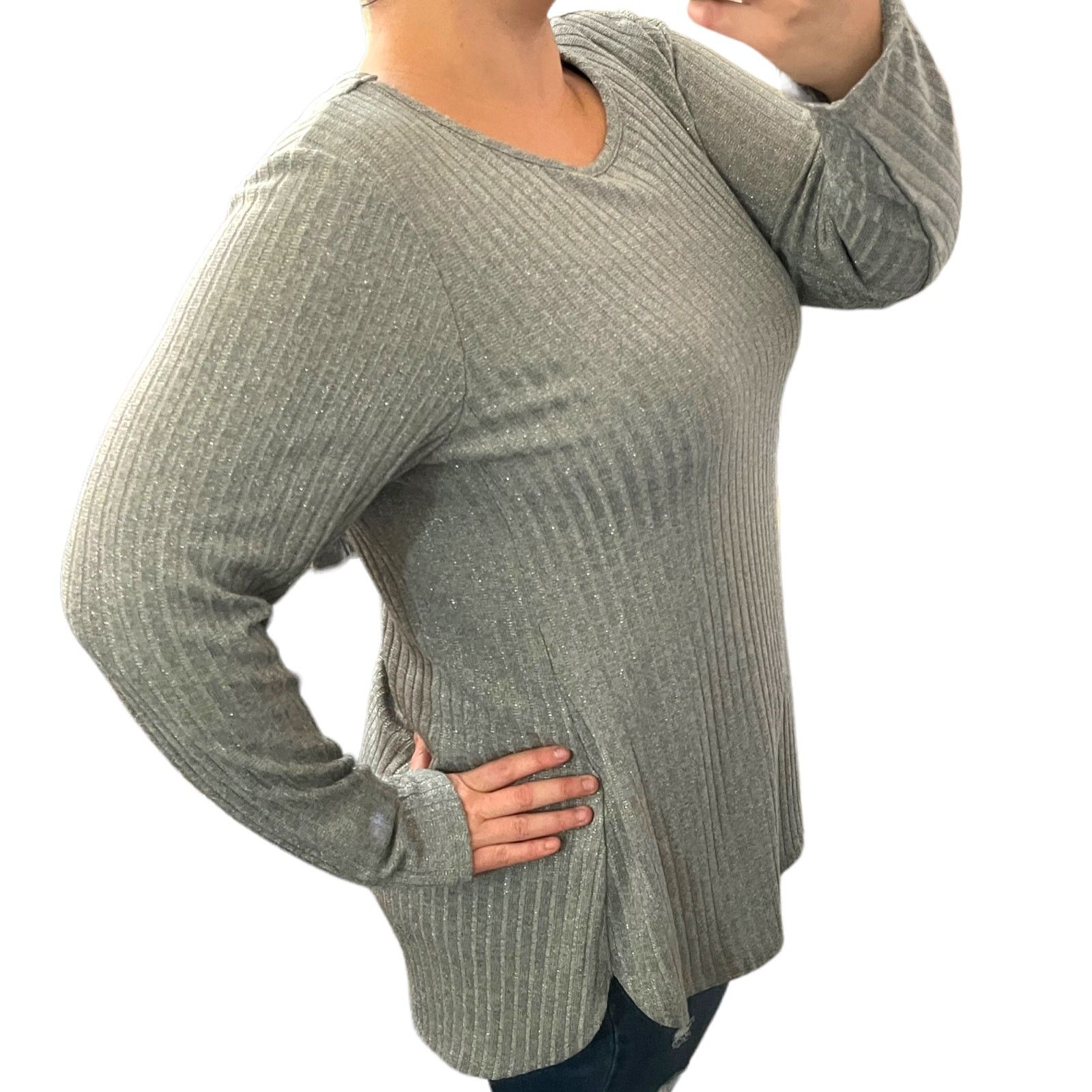 Calvin Klein Lightweight Round Hem Sparkly Crew Neck Ribbed Knit Sweater Size XL / US 12-14 / IT 48-50 - 4 Thumbnail