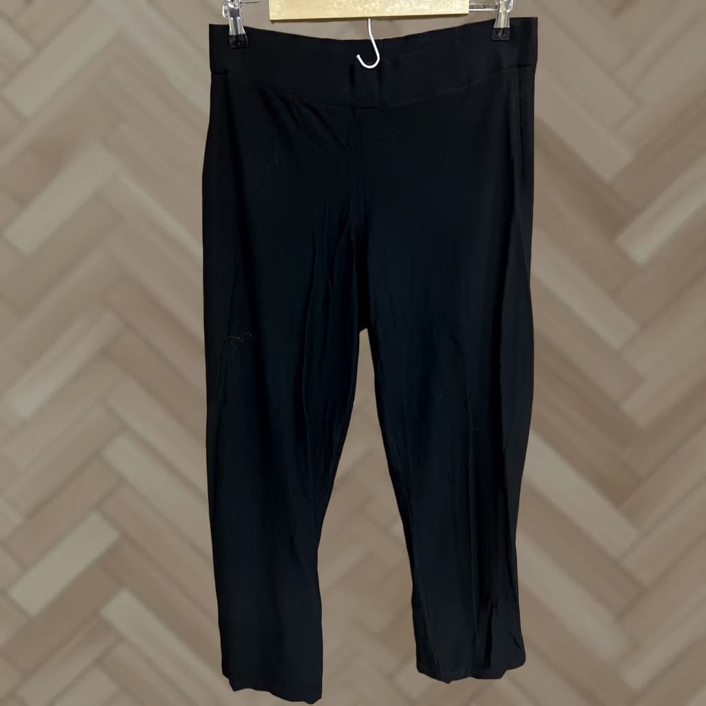 Eileen Fisher EILEEN FISHER Pants S Black Viscose Stretch Jersey Wide Leg Crop Elastic Waist Size S / US 4 / IT 40 - 1 Thumbnail