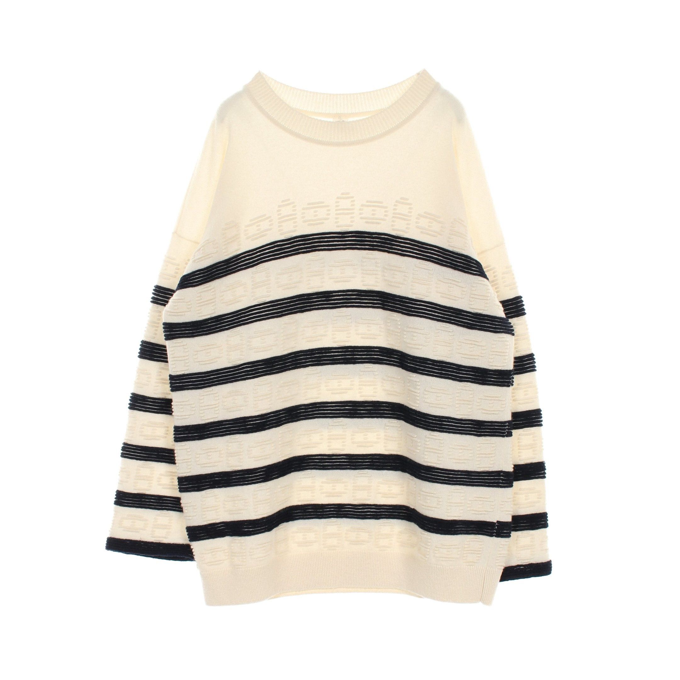 Hermes Hermes Chaîne Knit Stripes Cashmere Cotton Ivory Black 23Ss Size ONE SIZE - 1 Thumbnail