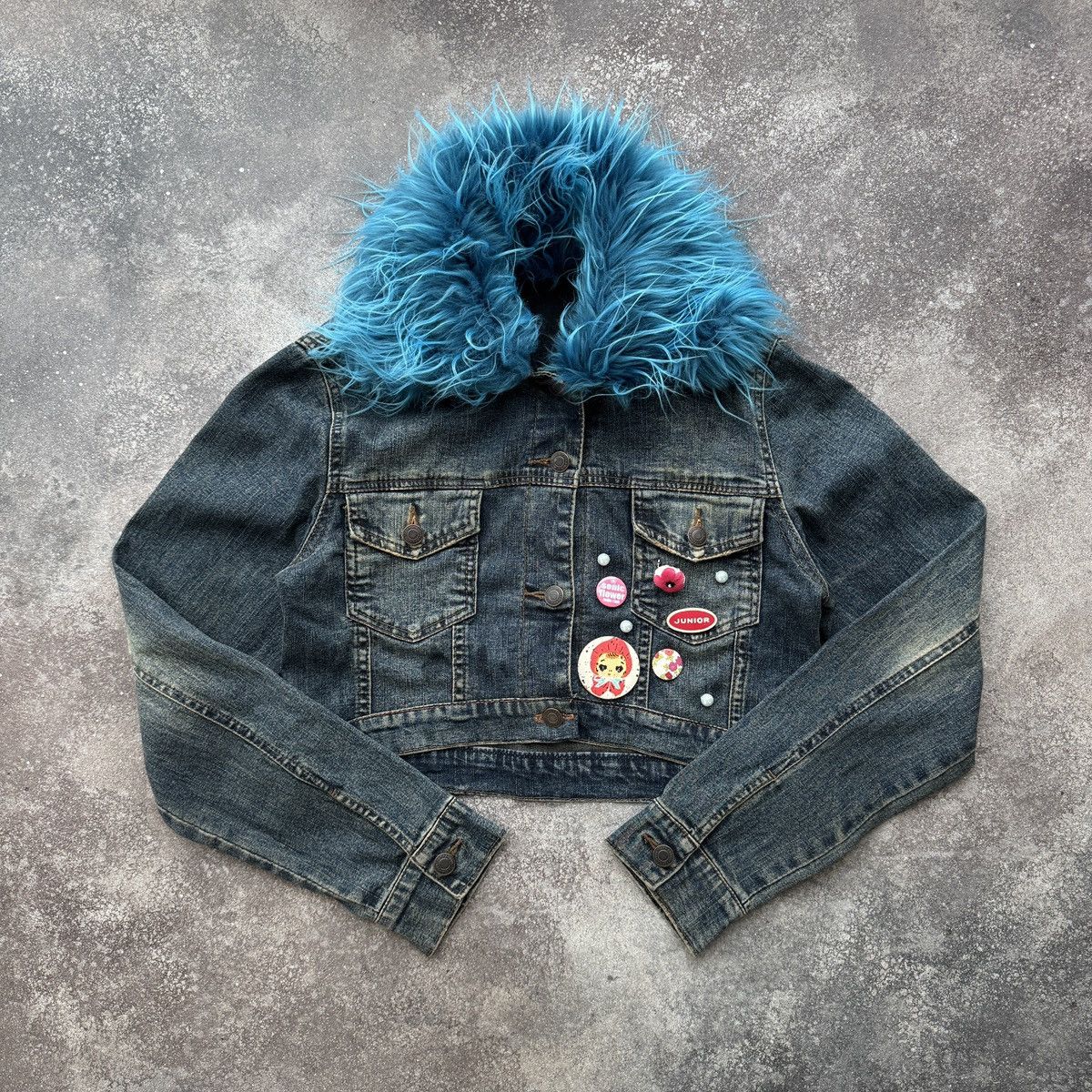 If Six Was Nine Angel Wings Y2K Gothic Vintage Washed Denim Cropped Jacket Size S / US 4 / IT 40 - 3 Thumbnail