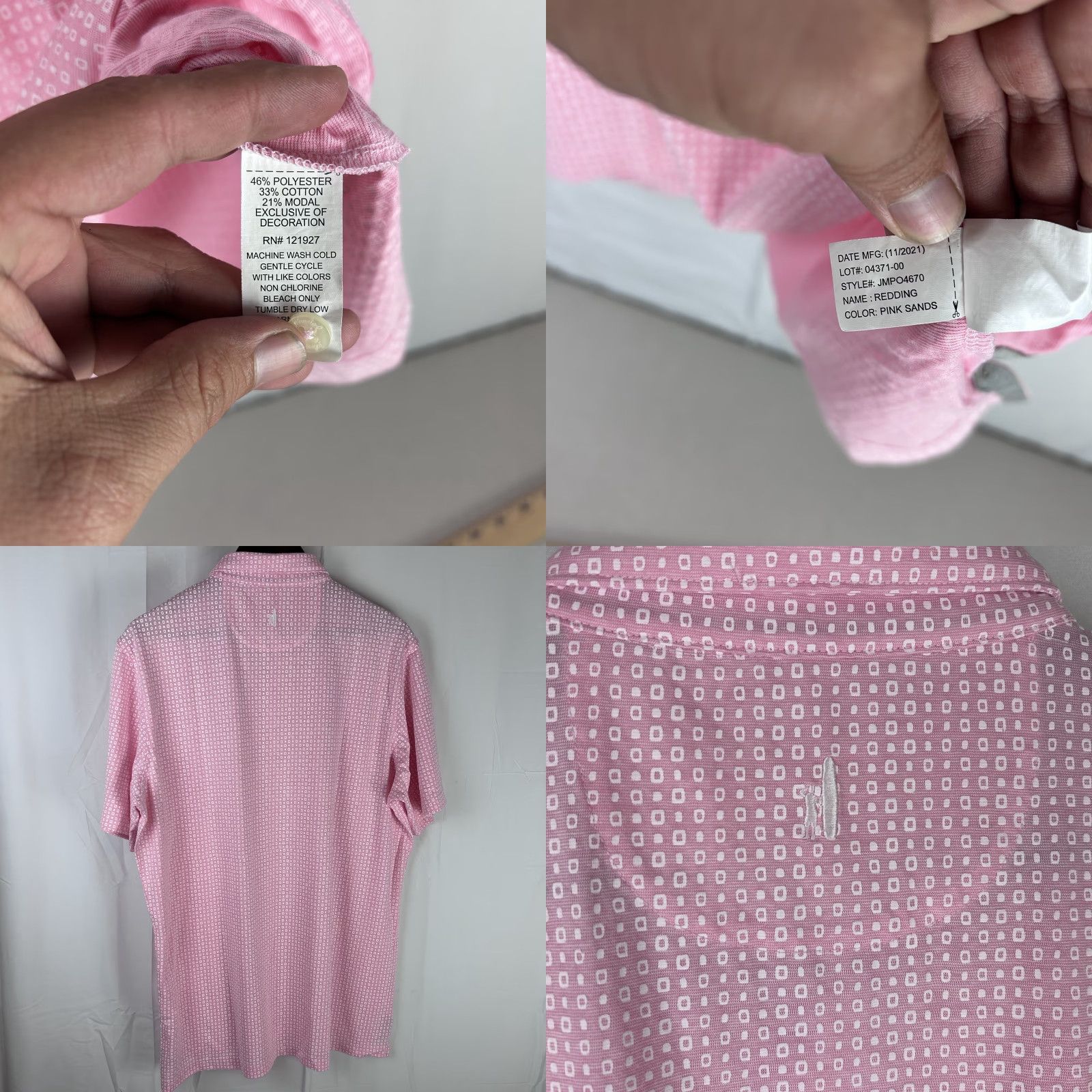 johnnie-O johnnie O Polo Shirt Mens Large Pink Sands Redding Performance Golf Lightweight Polo Shirt Mens Large Pink Sands Redding Geometric Pattern Size US L / EU 52-54 / 3 - 8 Thumbnail