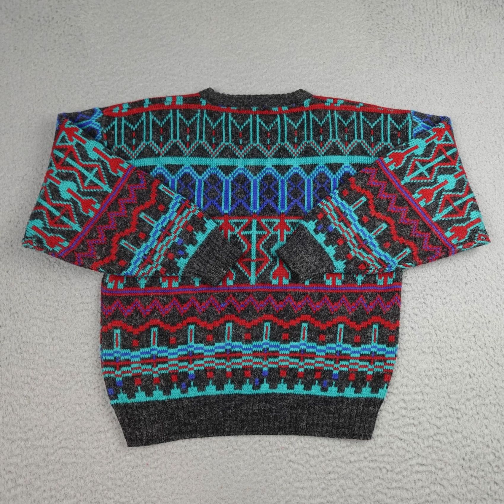 Vintage Vintage Jason Maxwell Sweater Mens Large Gray Blue Geometric Knit Pullover 80s - Red Size US L / EU 52-54 / 3 - 2 Thumbnail