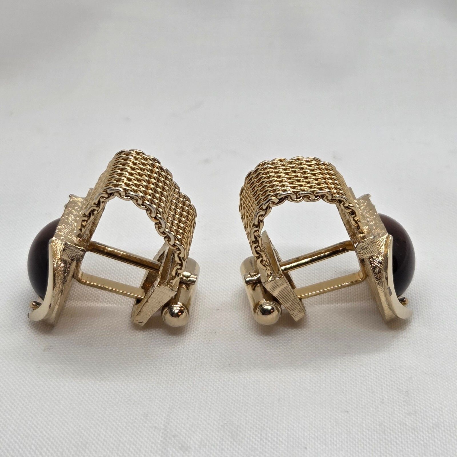 Vintage Swank Gold-Tone Mesh Tigers Eye Cufflinks, Men's — image 5 of 6