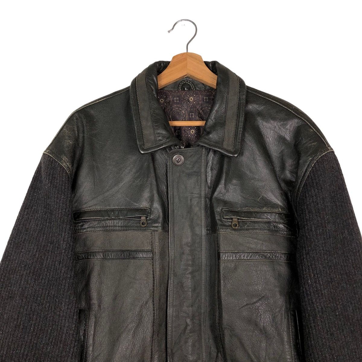 Japanese Brand 🔥Vintage Biker Leather Jacket Japan Made Knit Sleeve Rare Size US L / EU 52-54 / 3 - 3 Thumbnail