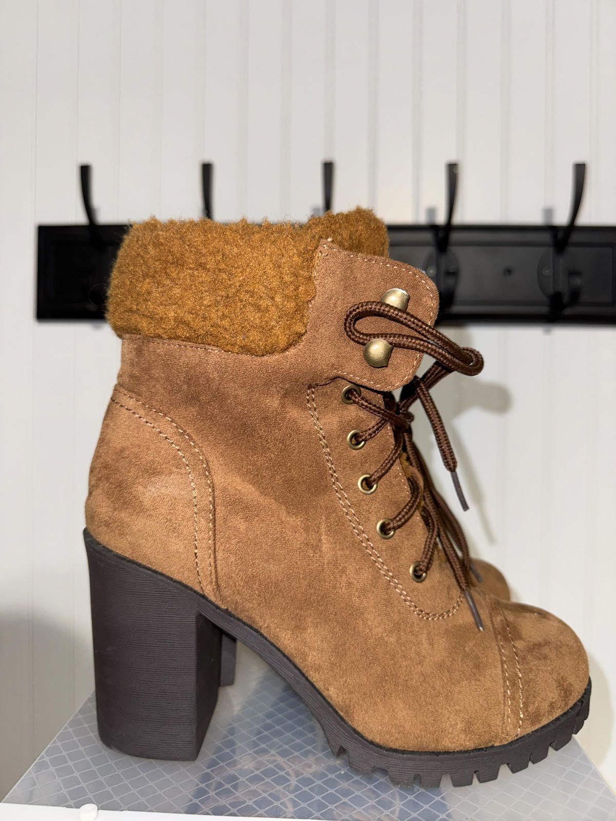 Other Dream Pairs Suede High Heel Ankle Boots with Faux Fur Collar Size US 7 / IT 37 - 2 Thumbnail
