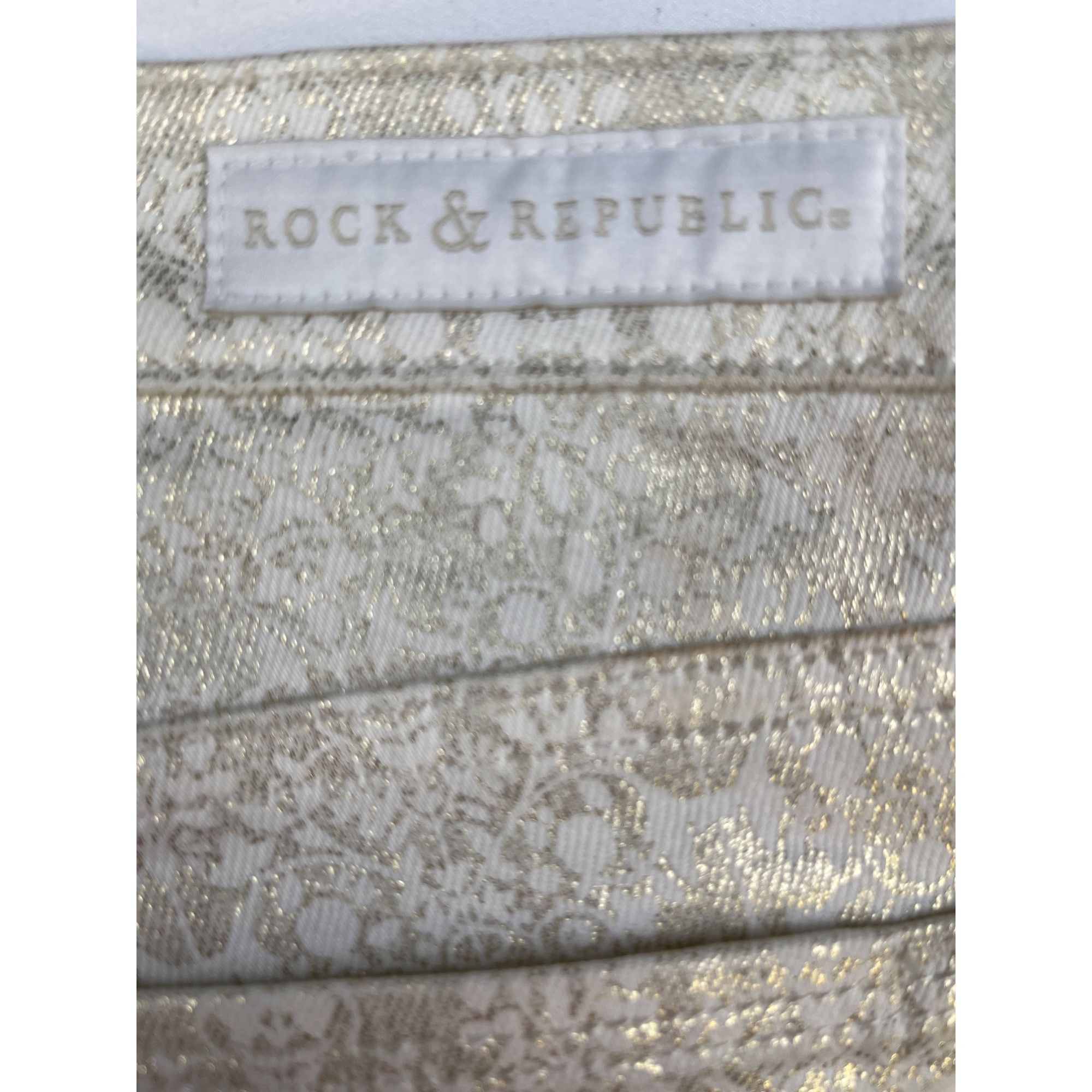 Rock & Republic Rock & Republic Women White & Gold Jeans Straight Size 10 (3 Size 32" / US 10 / IT 46 - 4 Thumbnail