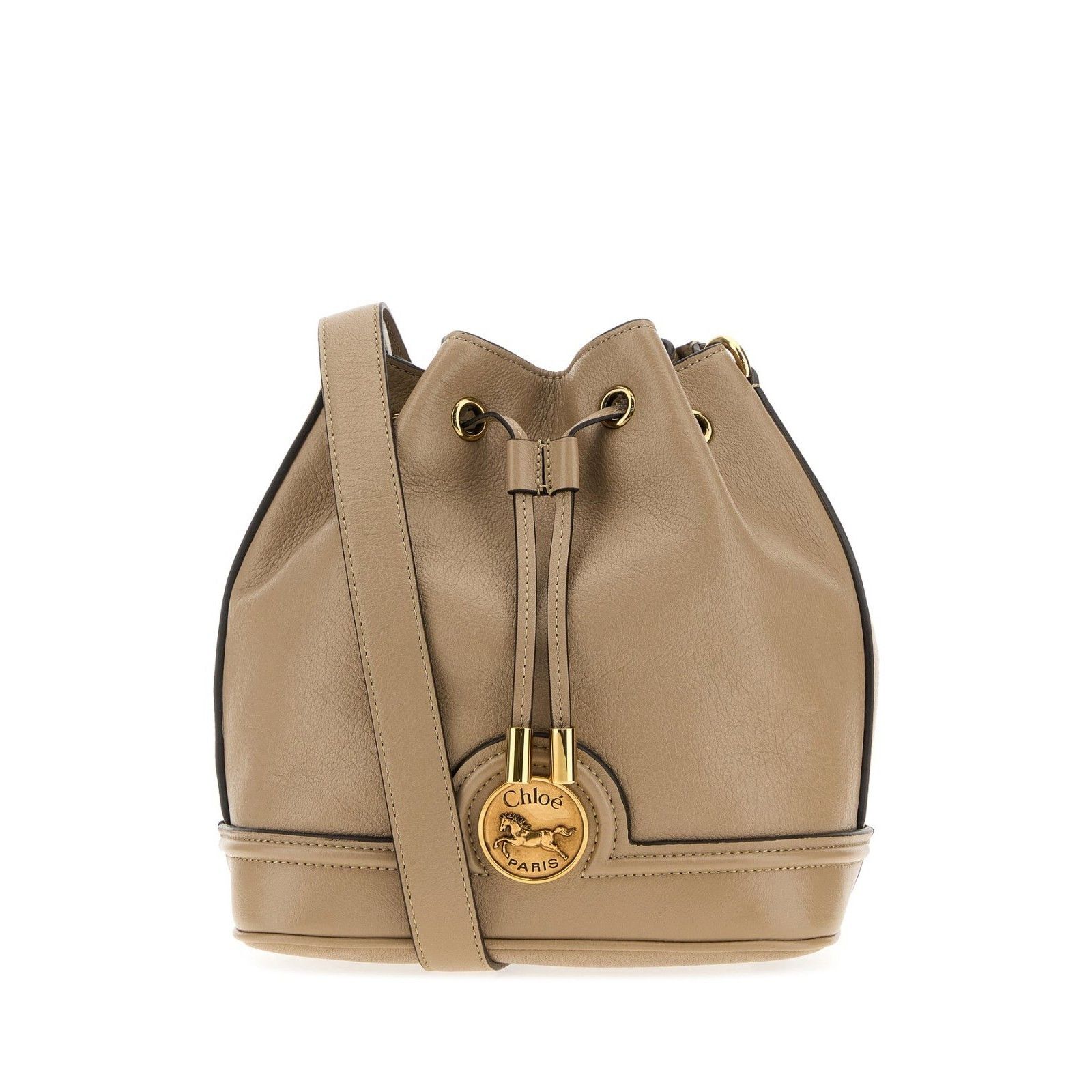 Chloe Chloe Horse Medal Drawstring Brown Grained Leather Bucket Ba Size ONE SIZE - 1 Thumbnail
