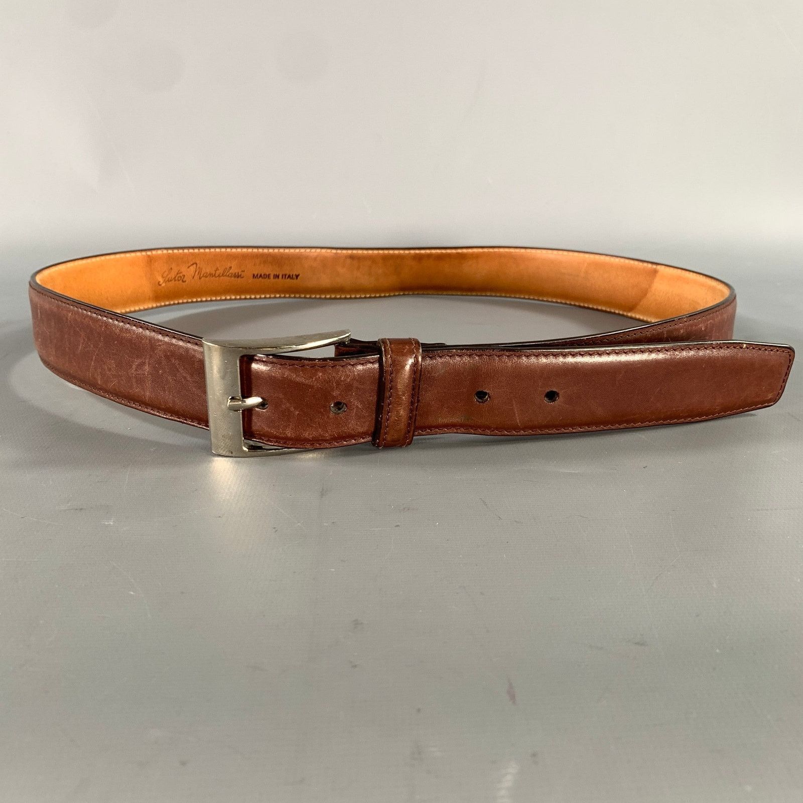 Sutor Mantellassi SUTOR MANTELLASSI Size 38 Brown Distressed Leather Belt Size 38 - 1 Thumbnail