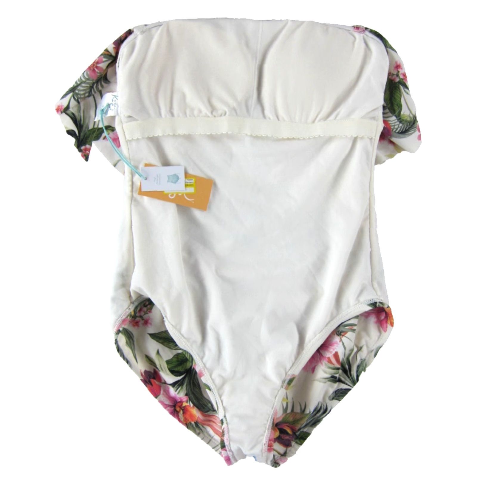 Vintage NWT Kona Sol Ivory Pink Green Tropical Floral Bandeau High Coverage Swimsuit S Size ONE SIZE - 6 Thumbnail