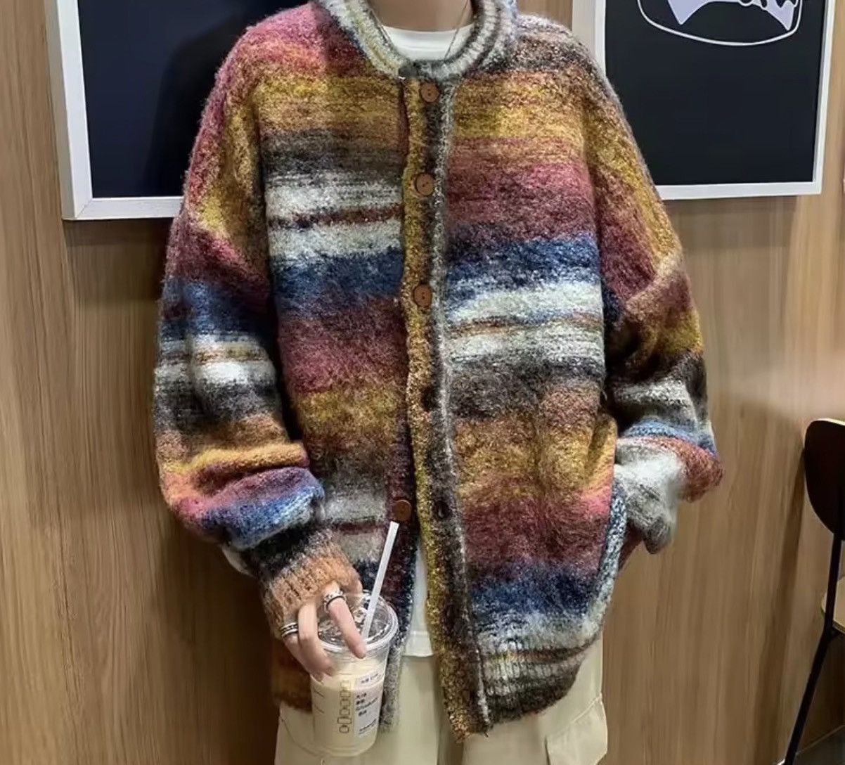 Japanese Brand Multi-Color Striped Mohair Style Cardigan Size US XL / EU 56 / 4 - 4 Thumbnail
