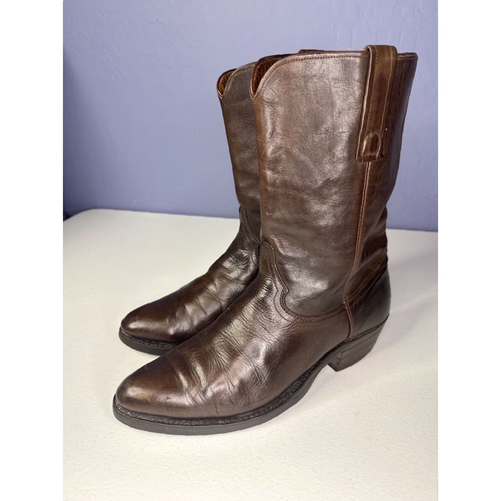 Justin Boots VINTAGE Justin Brown Leather Cowboys Boots Men’s 9.5 Western 3826 Cowboy Boot Mens Leather Outsole 70s Style Size US 10 / EU 43 - 5 Thumbnail