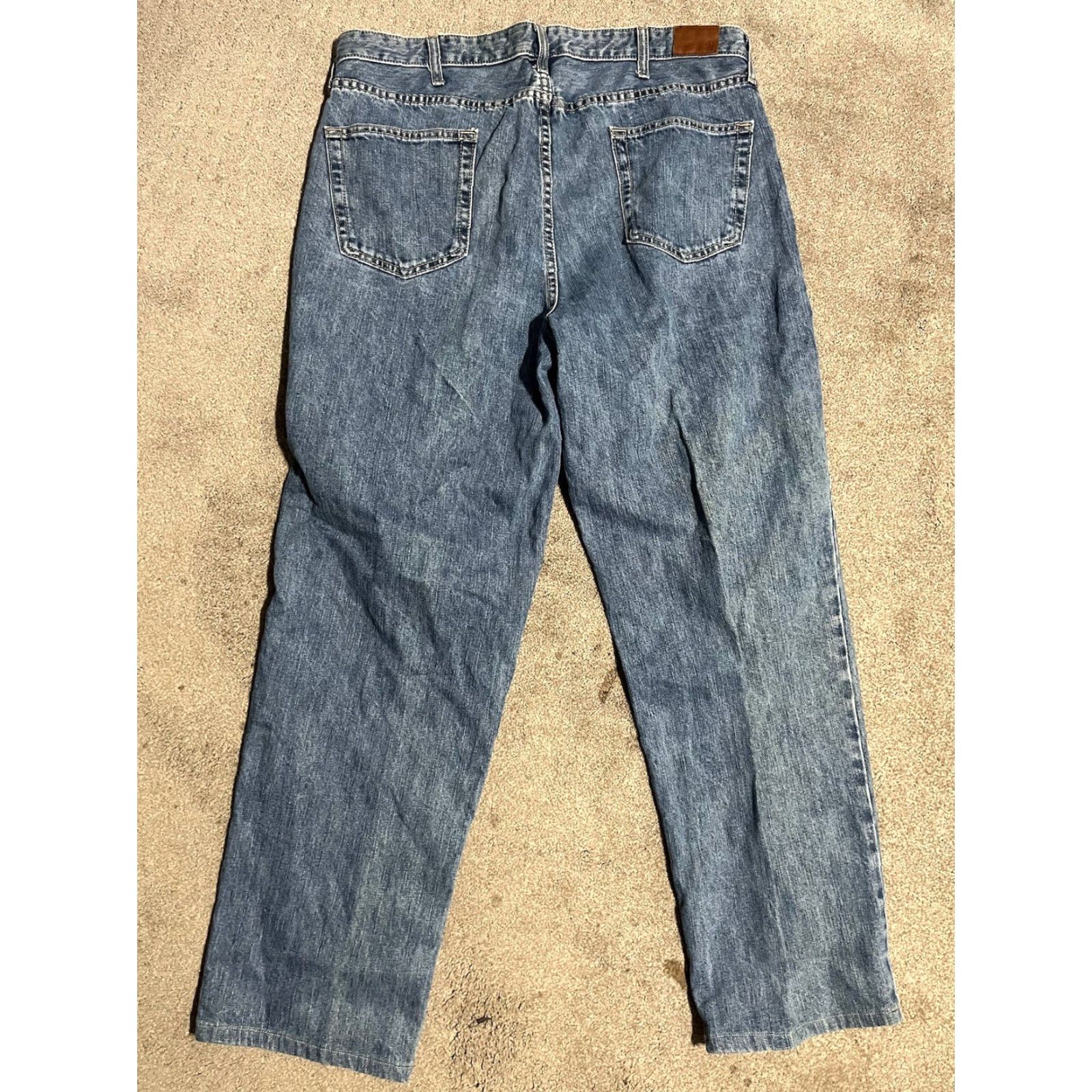 Lands' End Lands' End Jeans 40x31 Relaxed Fit Slightly Tapered Leg Cotton Blue Denim Men Regular 5-Pocket Waist 40 Inseam 31 Zip Button Logo Belt Loops Size US 40 / EU 56 - 2 Thumbnail