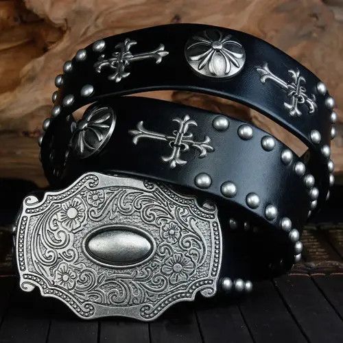 Japanese Brand × Vintage 2 belt,Retro Heavy Metal Rivets Punk Style (7 variant size) Size ONE SIZE - 3 Thumbnail