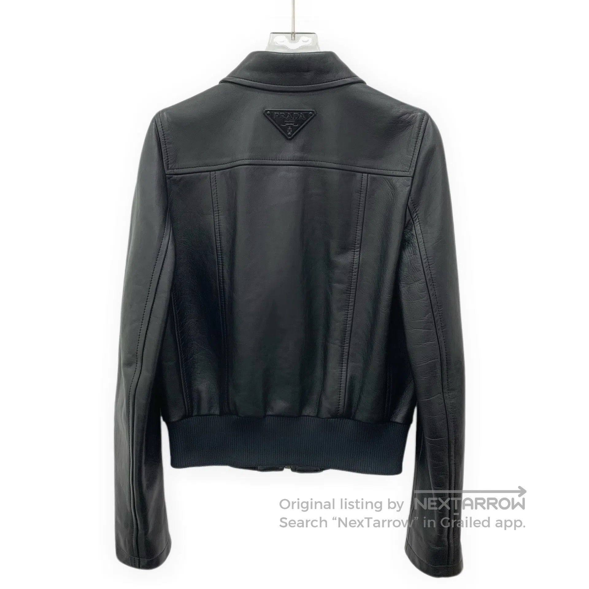 Prada Prada Black triangle logo leather collar zip long-sleeve l Size S / US 4 / IT 40 - 2 Thumbnail