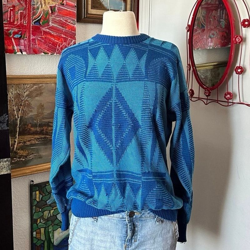 Other maglieria nuvita triangle knit blue long sleeve sweater Size L / US 10 / IT 46 - 1 Thumbnail