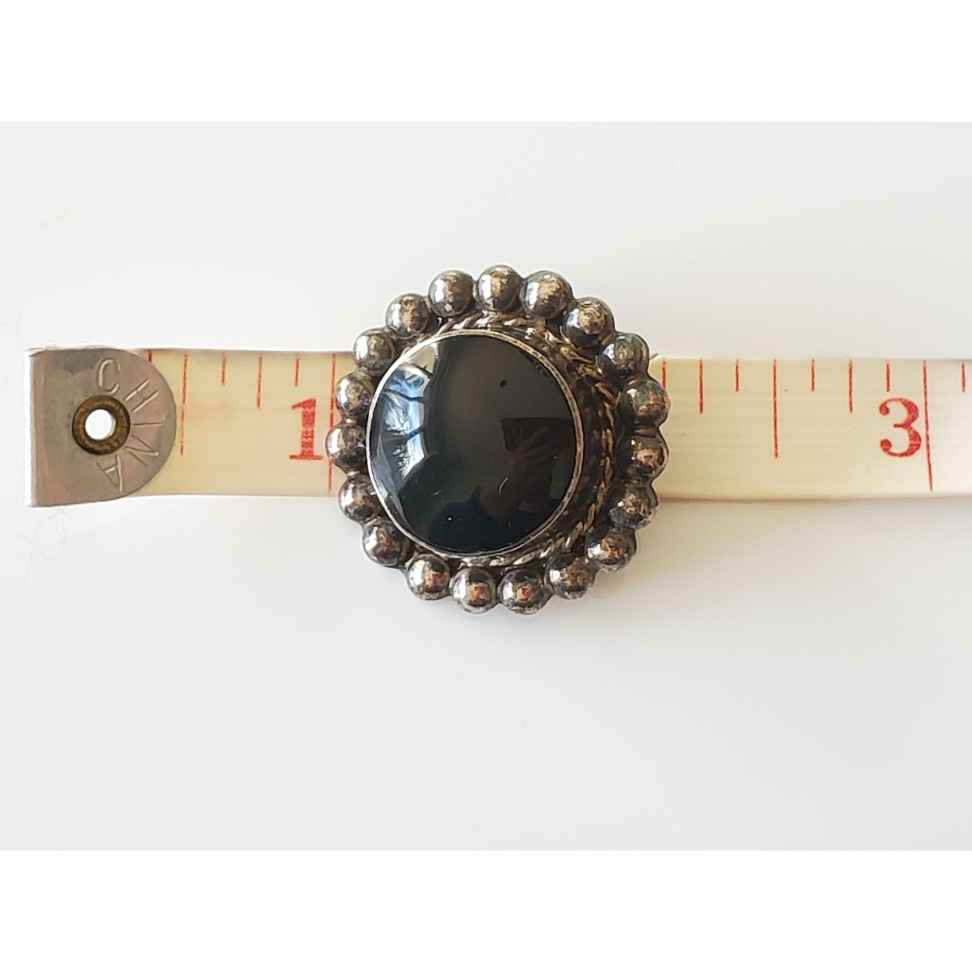 Vintage Vintage Large Sterling Silver Mexico Onyx Clip On Earrings P Size ONE SIZE - 7 Thumbnail