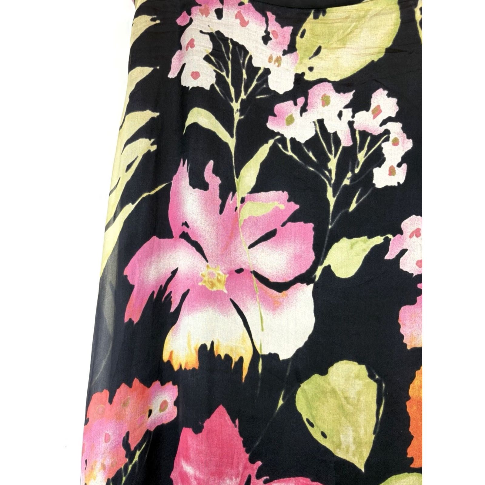Vintage Dana Buchman Maxi Skirt Womens 14 Black Silk Floral Lined Long Skirt Petite Casual Workwear 90s Bohemian City Flower Gang Mens? Size 36" / US 14 / IT 50 - 6 Thumbnail