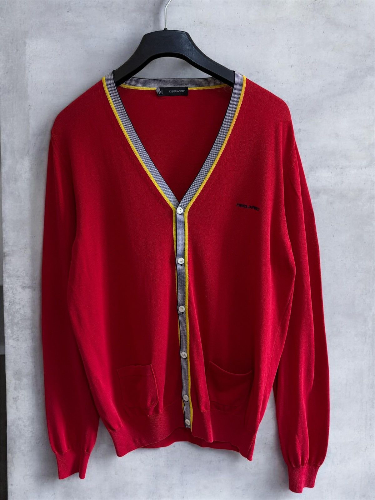 Dsquared2 DSQUARED2 Red V-Neck Cotton Knit Cardigan XL Made In Italy Size US XL / EU 56 / 4 - 1 Thumbnail