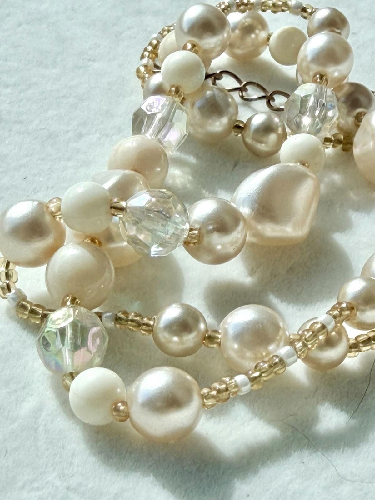 Other Vintage Faux Pearl Crystal Beaded Necklace Gold Size ONE SIZE - 3 Thumbnail
