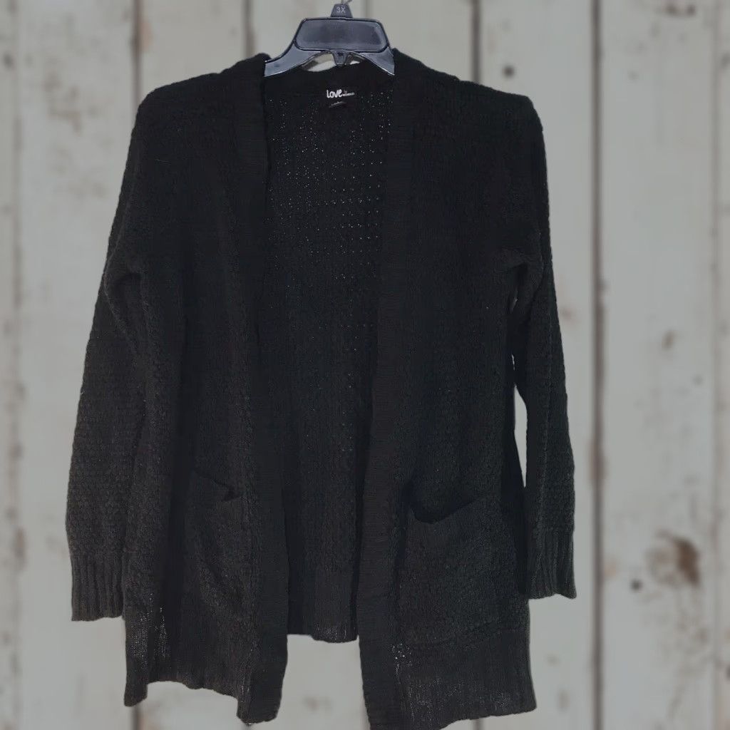 Vintage Love By Chelsey Women's Cardigan Sweater Open Front Long Sleeve Black Fall Winter L Size L / US 10 / IT 46 - 1 Thumbnail