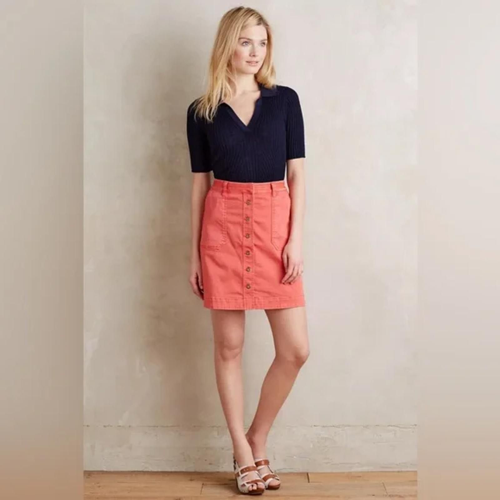 Designer Anthropologie Pilcro/ Letterpress Button Coral Chino Skirt 0 Size 32" / US 10 / IT 46 - 1 Thumbnail