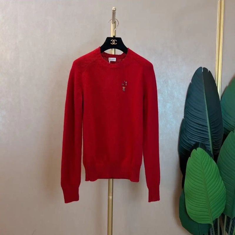 Yves Saint Laurent YSL Red Wool Long Sleeve Knit Sweater 0089 Size S / US 4 / IT 40 - 1 Thumbnail