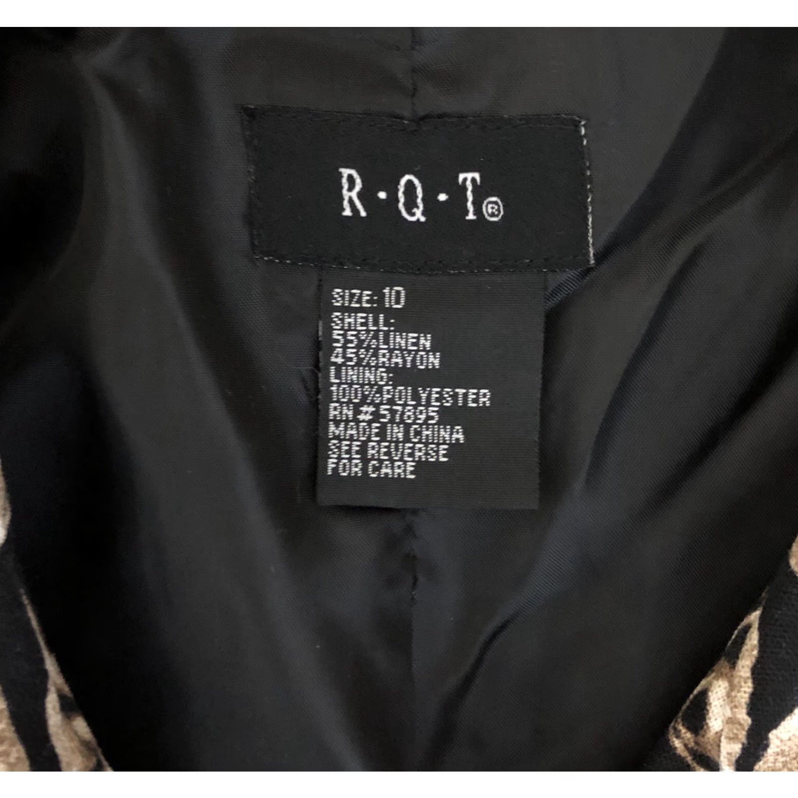 Vintage RQT Linen Jacket Size 10 Blk Gold Geo Zipper Front Long Sleeve Lined Collar Jacket Womens 10 Blk Geometric Geo Size L / US 10 / IT 46 - 4 Thumbnail