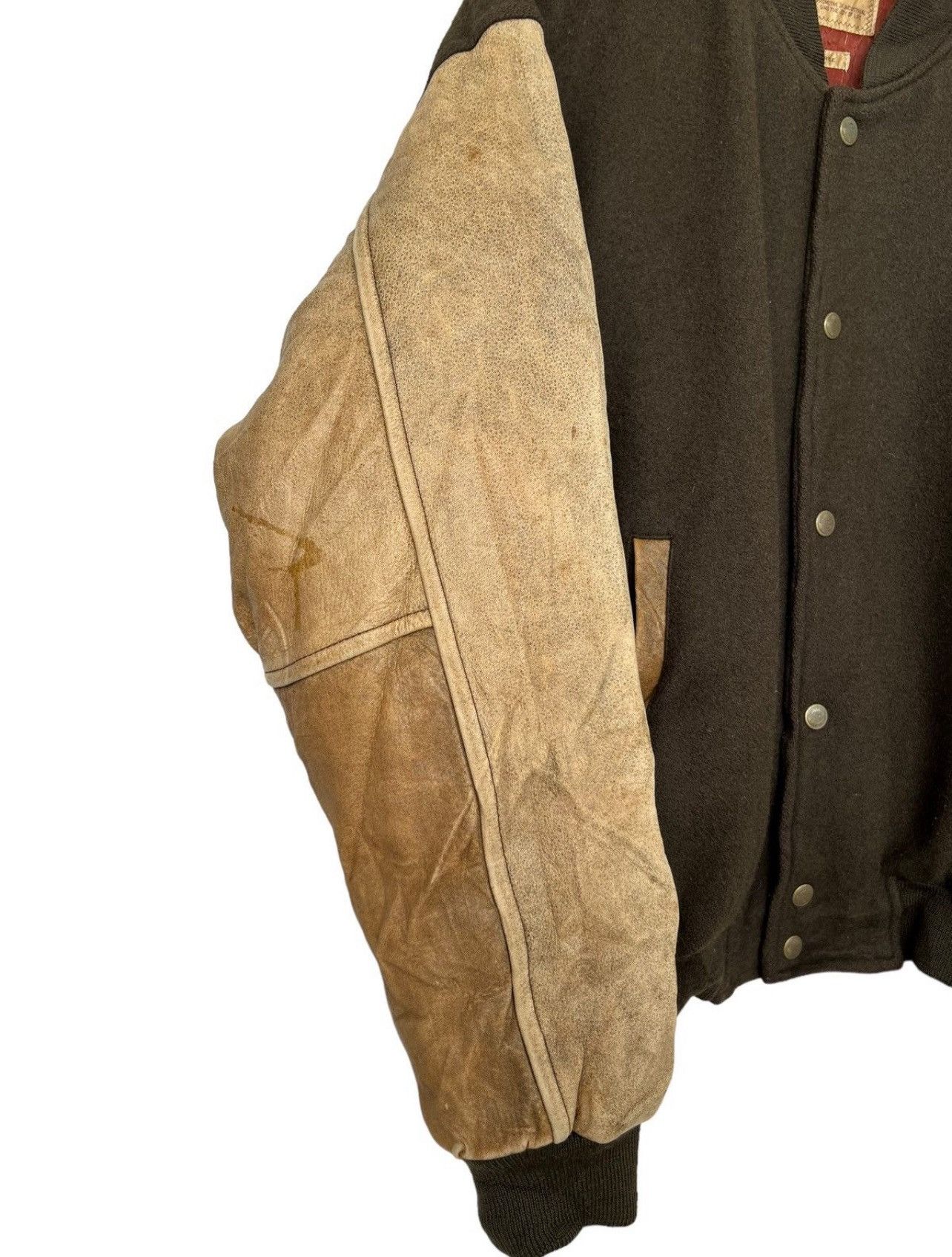 Vintage Loosutap Patch Embroidered Green Leather Varsity Jacket Size US L / EU 52-54 / 3 - 5 Thumbnail
