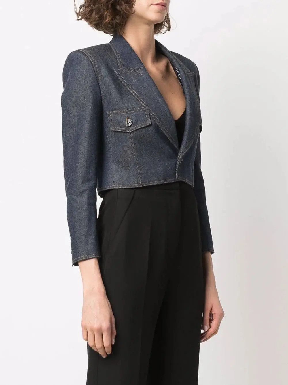 Saint Laurent Paris o1s1wg110225 700597 Cropped Jacket Deep Marine Denim in Blue Size M / US 6-8 / IT 42-44 - 3 Thumbnail
