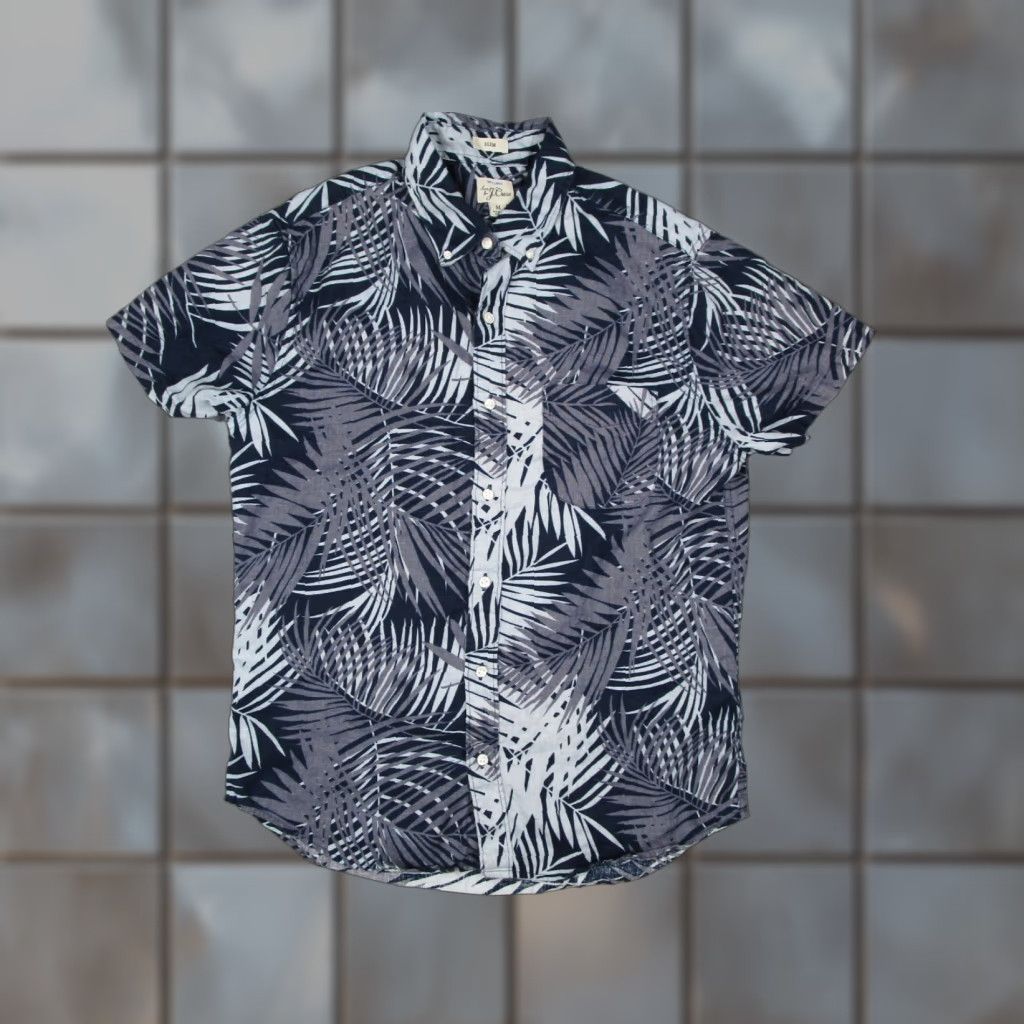 J.Crew J. CREW Shirt Mens Medium Blue Floral Slim Linen Button-Up Short Sleeve Casual Travel Hawaiian Tiki Beach Bohemian California Classic Retro Size US M / EU 48-50 / 2 - 1 Thumbnail