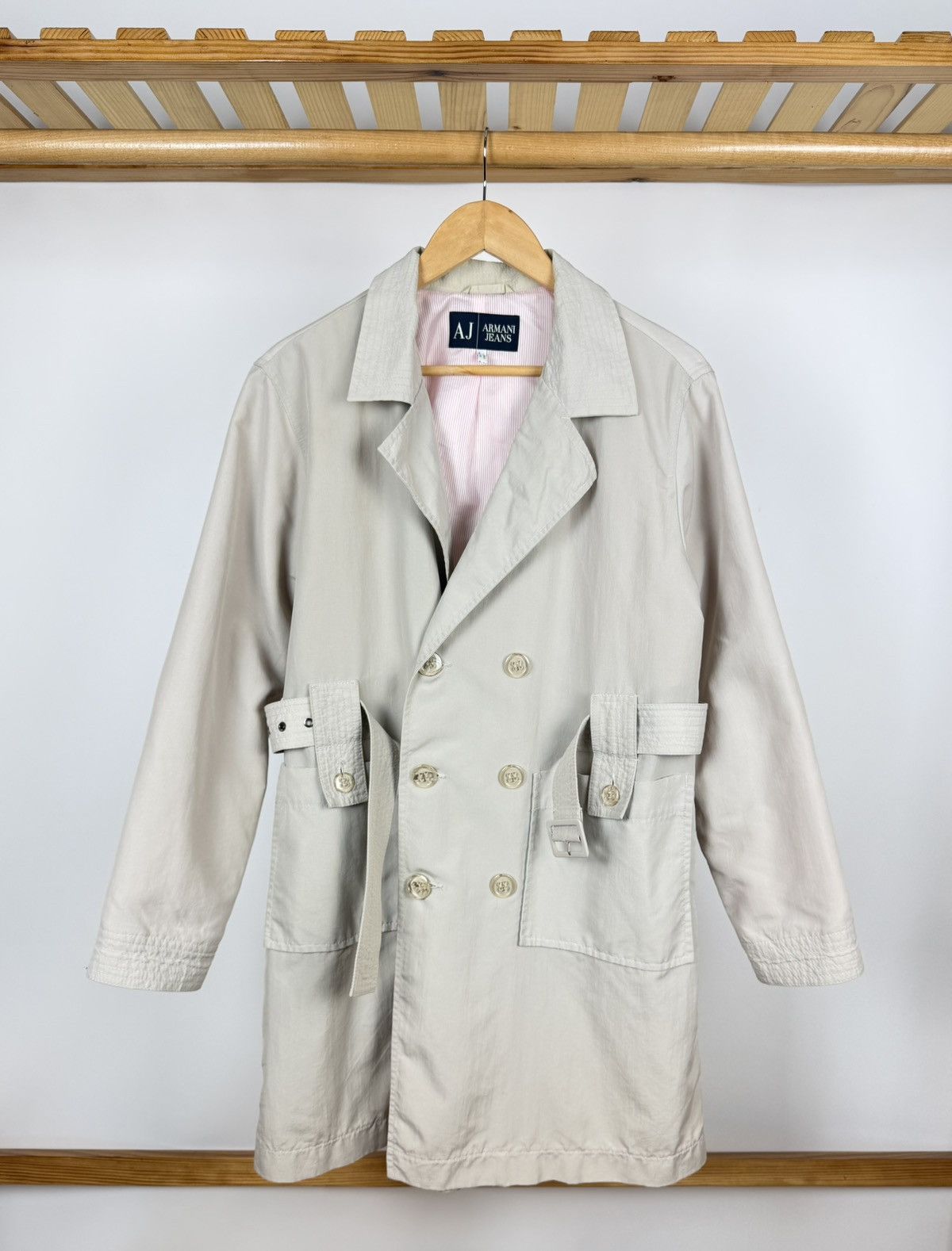 Armani Armani Jeans Double Breasted Trench Coat Jacket Belt Size L / US 10 / IT 46 - 1 Thumbnail