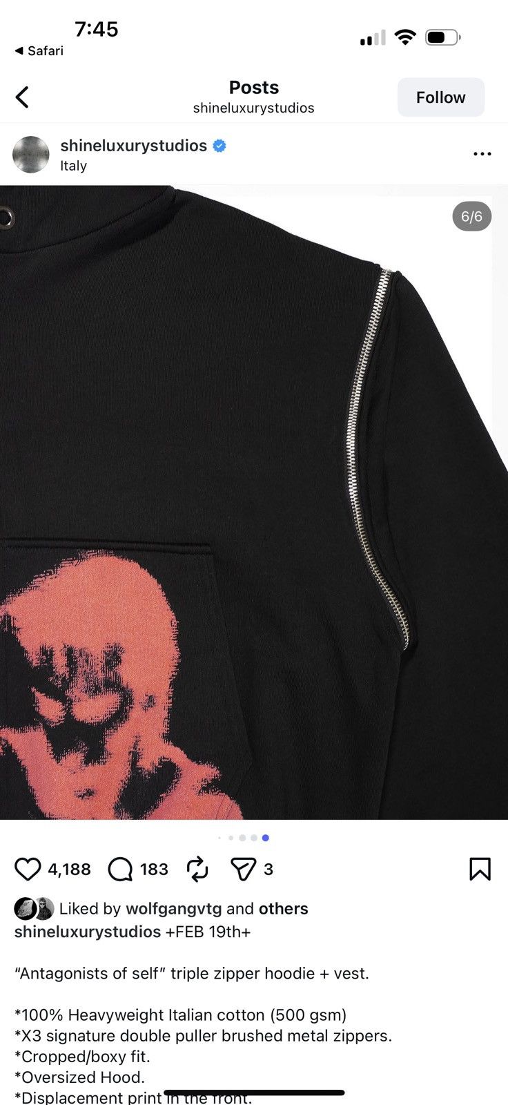 SHINE LUXURY Shine Luxury Hoodie Vest Oversized Small S Boxy Medium M Size US M / EU 48-50 / 2 - 7 Thumbnail