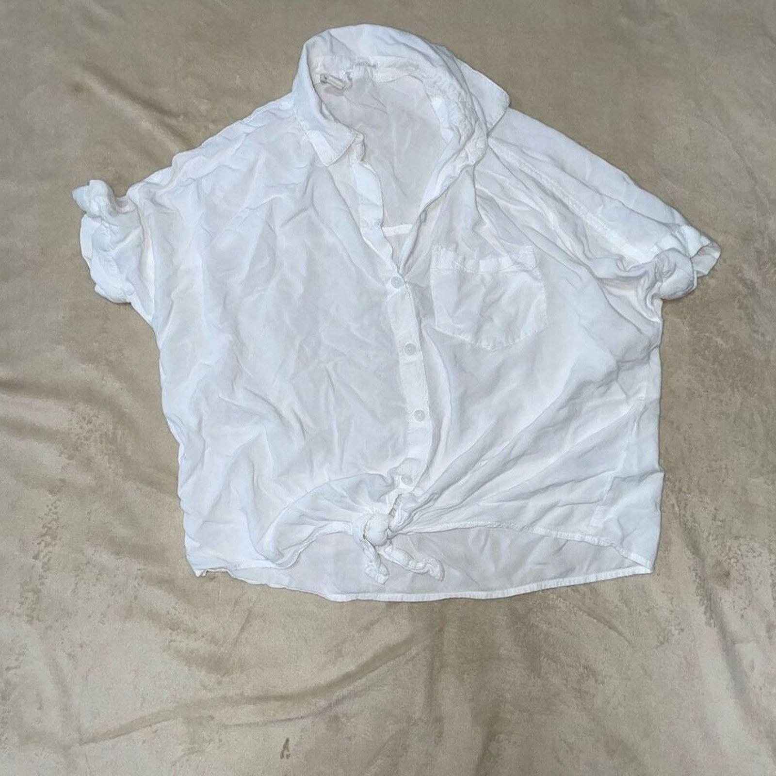 Other Beach Lunch Lounge White Tie-Front Collared Shirt | Sz XS Size XS / US 0-2 / IT 36-38 - 2 Thumbnail
