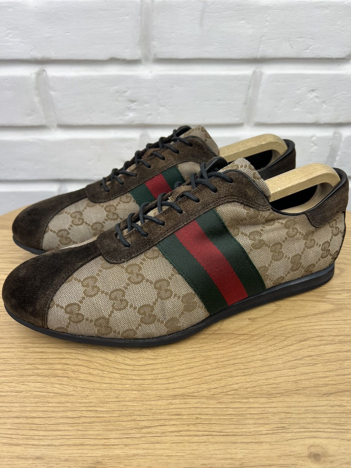 Gucci GUCCI Sneakers Low Top Shoes GG Monogram Web Stripe Beige Size US 9.5 / EU 42-43 - 1 Thumbnail