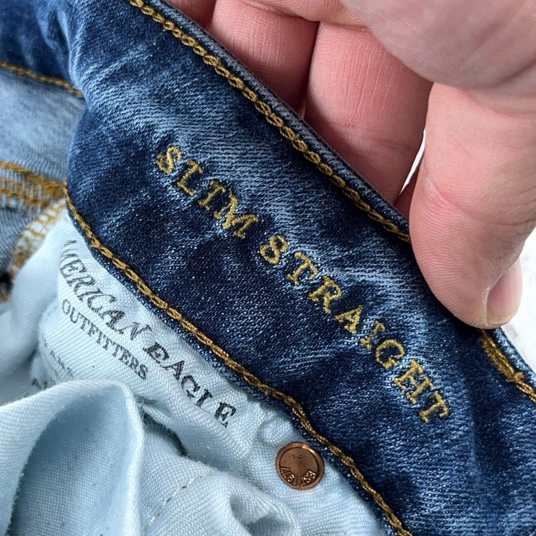 American Eagle Outfitters American Eagle Jeans Men 30x34 Slim Straight Leg Next Level Stretch Dark Holes Size US 30 / EU 46 - 4 Thumbnail