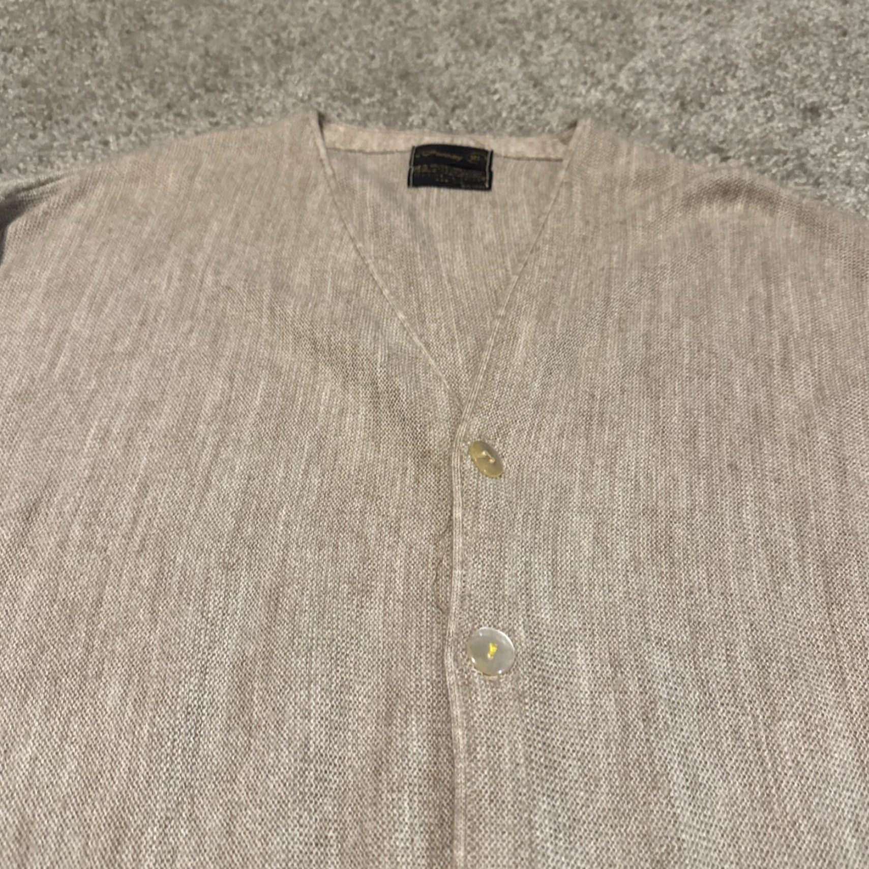JCPenney VINTAGE J. C. Penney Cardigan XL Men Beige Acrylic Knit Oatmeal 1970s Sweater Size US XL / EU 56 / 4 - 3 Thumbnail