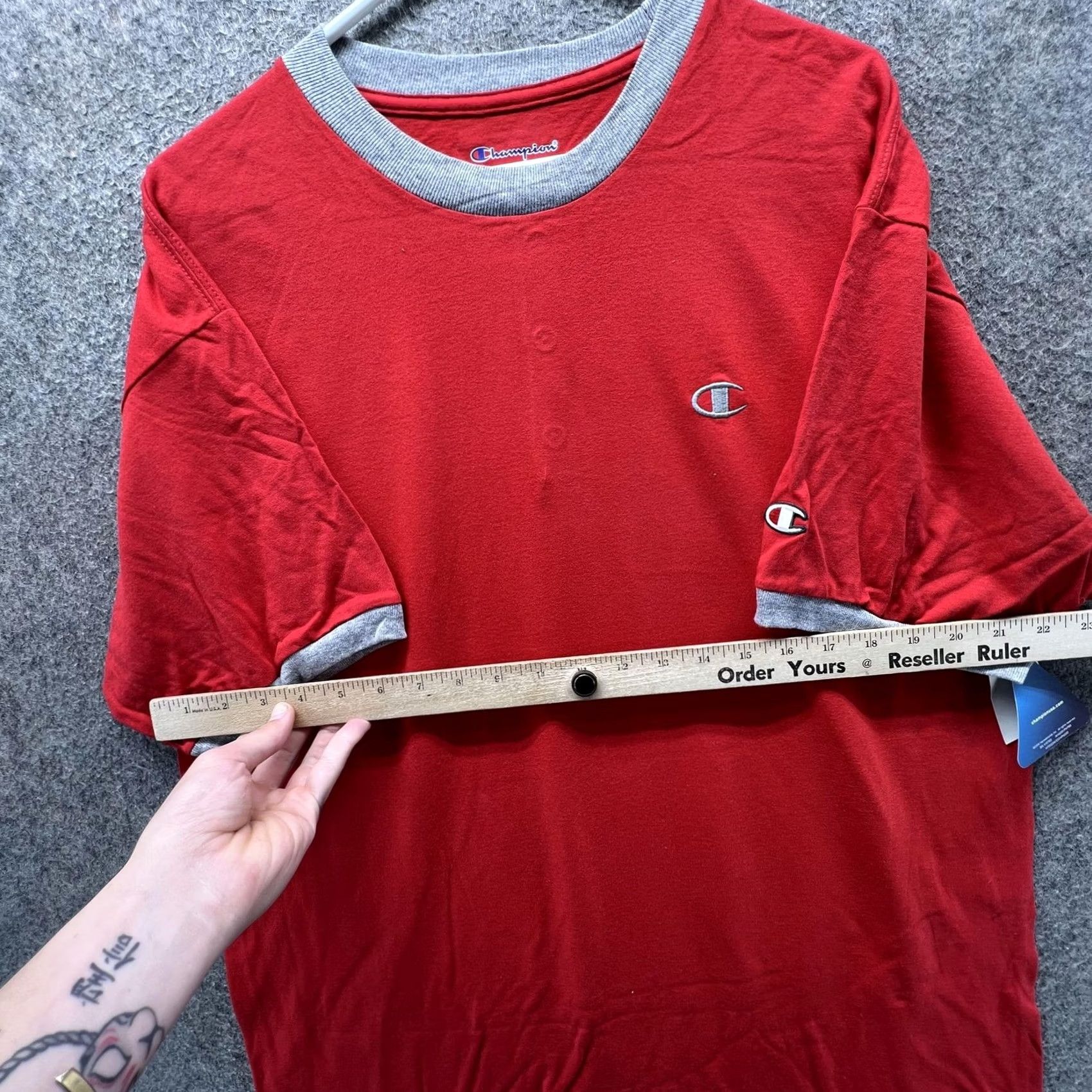 Champion Champion Shirt Mens Large Red Ringer Tee C Logo Embroidered Tagless Short Sleeve Crew Neck L Mens Size US L / EU 52-54 / 3 - 6 Thumbnail