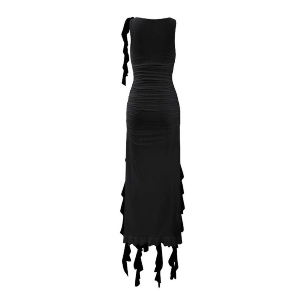 Other Micas Black Sleeveless Ruffled Hem Slit Crew Neck Maxi Dress Size XL / US 12-14 / IT 48-50 - 2 Thumbnail