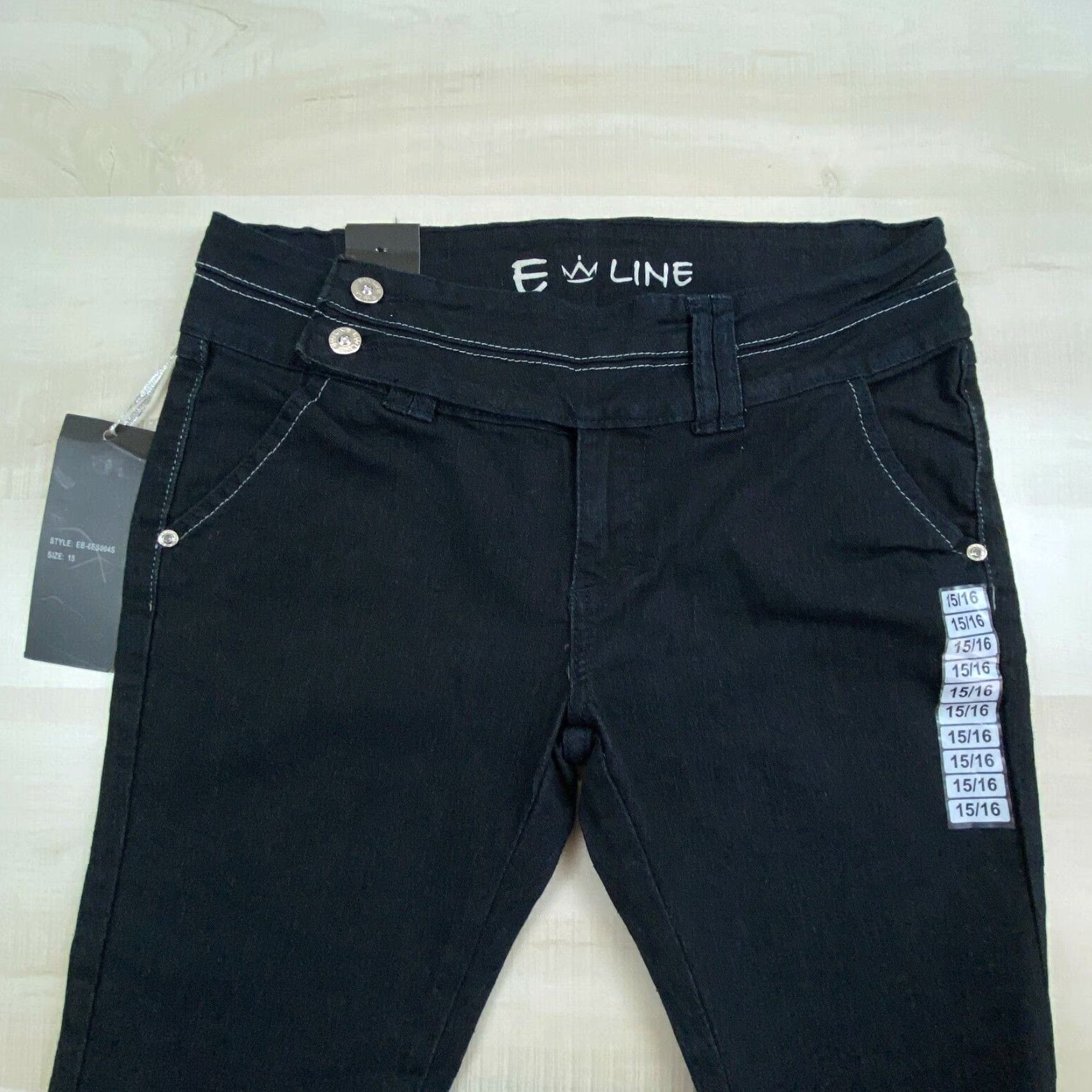 Celine E Line Womens Black Mid Rise Skinny Jeans Juniors Size 15 Stretch Cotton Blend Size 36" / US 14 / IT 50 - 2 Thumbnail