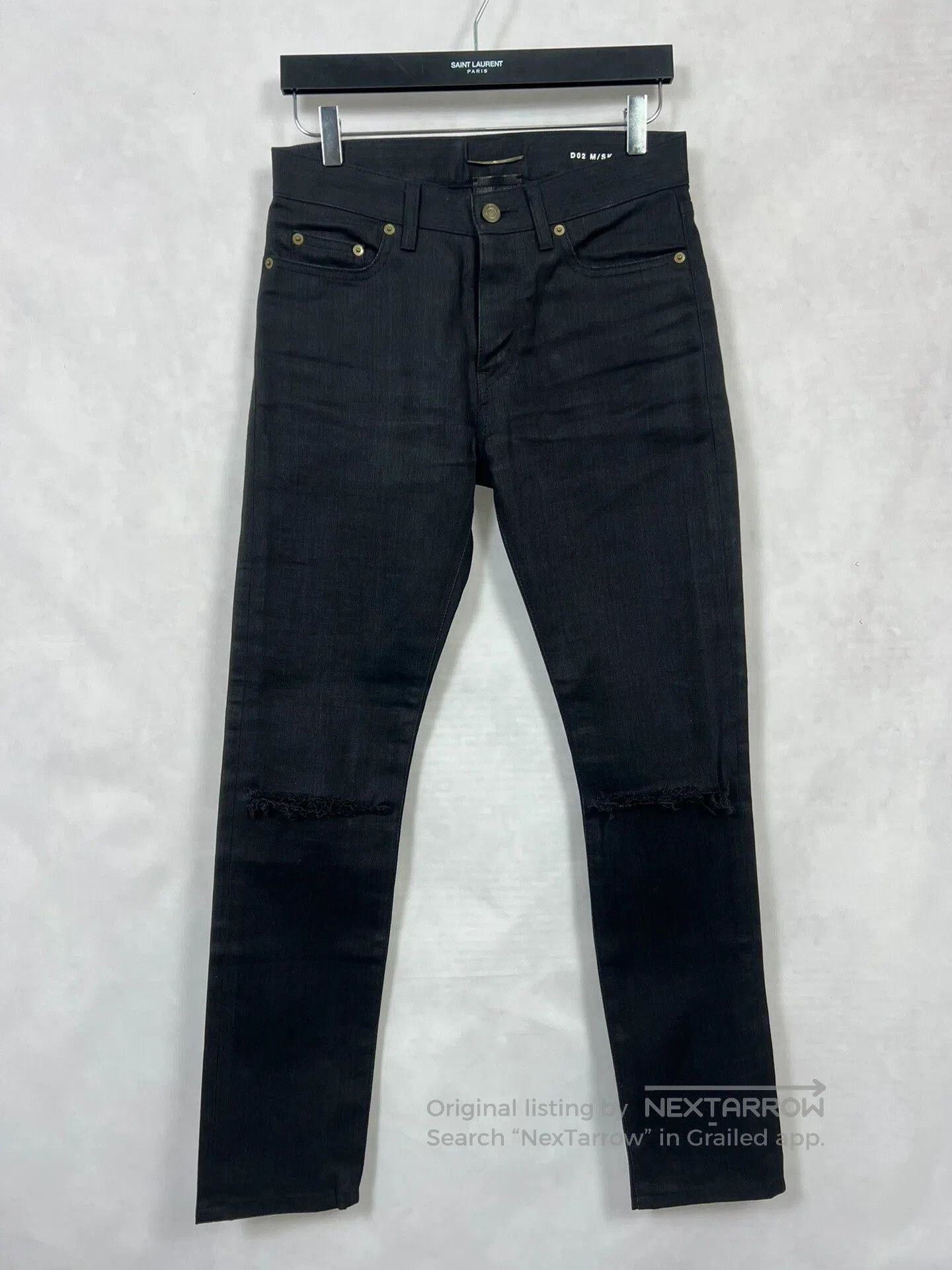 Saint Laurent Black Distressed Denim Pants.