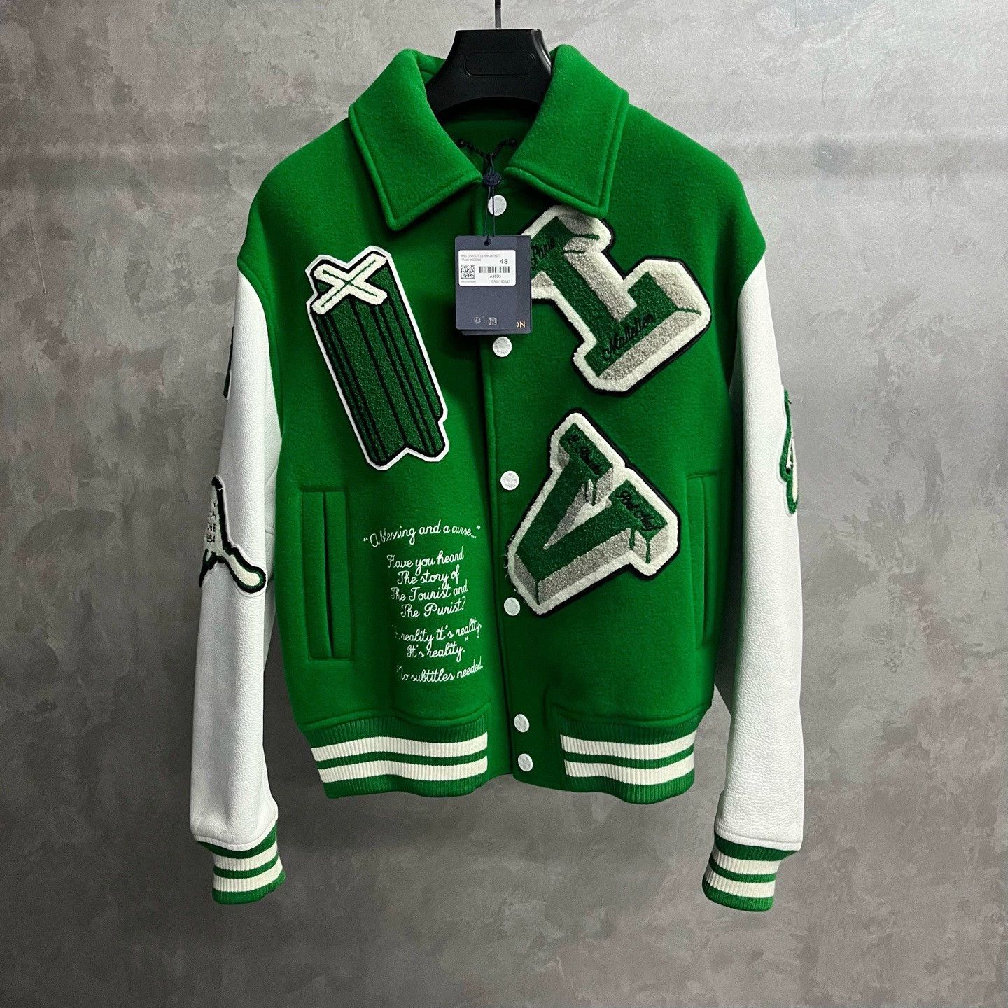 Louis Vuitton green letter pattern oversized baseball jacket Size US L / EU 52-54 / 3 - 1 Thumbnail