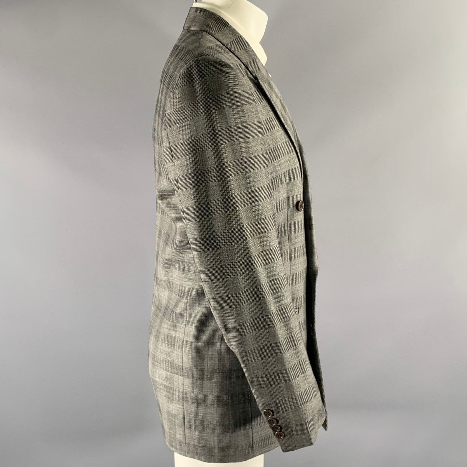 Valentino VALENTINO 38 Grey Black Glen Check Virgin Wool Sport Coat Size 38R - 3 Thumbnail