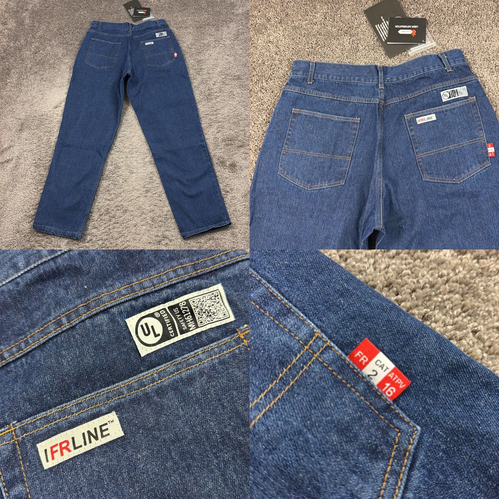 Denime Ifrline Jeans Mens 36 Straight FR Flame-Resistant Denim Dark Wash 33x33 1X28R Size US 33 - 8 Thumbnail