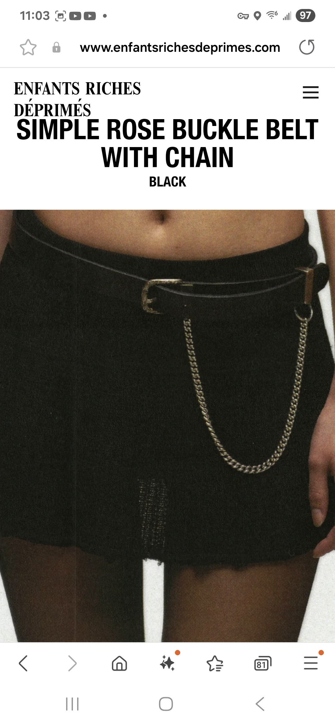 Enfants Riches Deprimes Simple rose buckle belt with chain (size 85) Size 28 - 2 Thumbnail