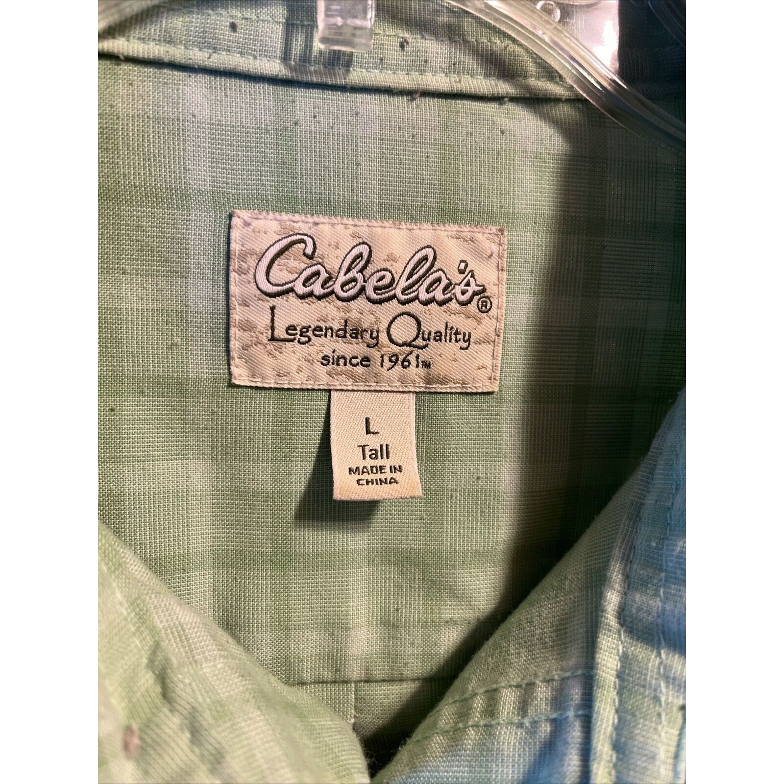 Cabelas Cabela’s Men’s L Green Check LS Button Polyester Blend Shirt Size US L / EU 52-54 / 3 - 3 Thumbnail