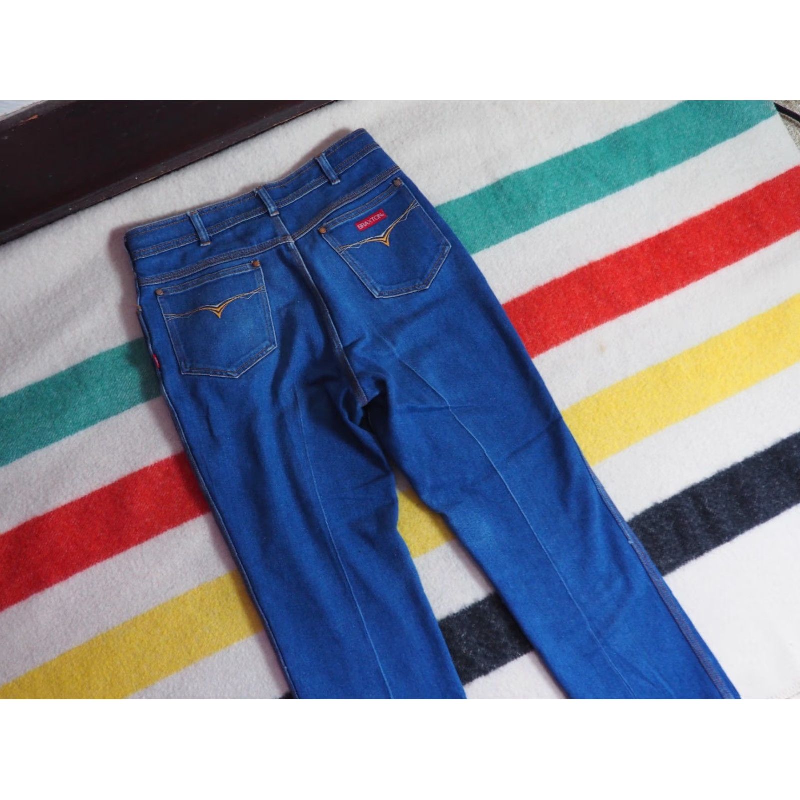 Denime VINTAGE Braxton Denim Jeans Western Rodeo Blue 32x27 Womens 80s 90s Stretch Retro Look Size 24" / US 00 / IT 34 - 6 Thumbnail